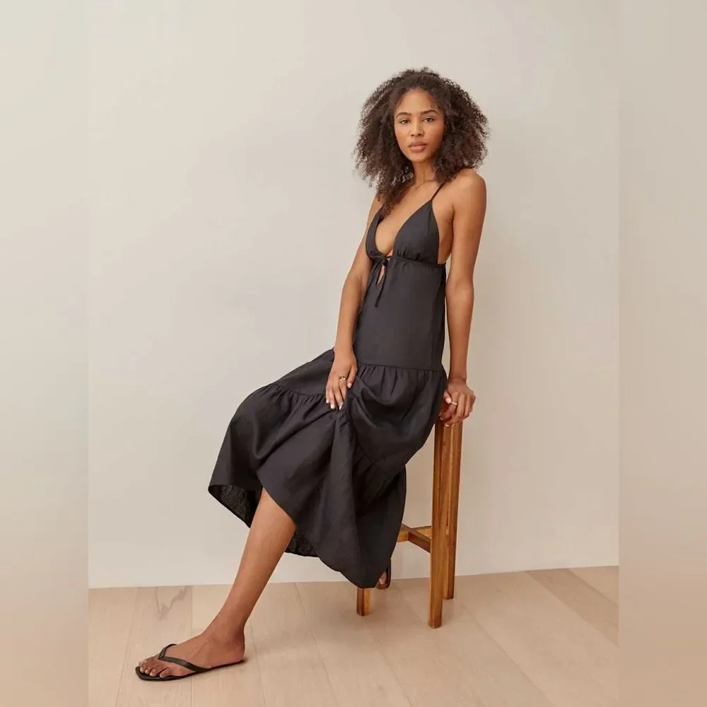 NEW REFORMATION Odella Linen Dress in black - Picture 5 of 9